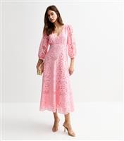 Women's Pink Broderie Anglaise Midi Dress New Look