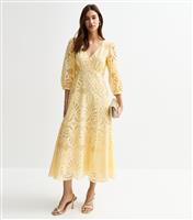 Women's Yellow Broderie Anglaise Midi Dress New Look