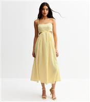 Women's Yellow Textured Stripe Cut Out Maxi Dress New Look