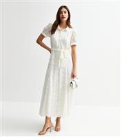 Women's White Devore Belted Midi Shirt Dress New Look