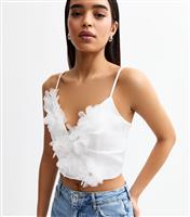 Women's White Floral Applique Crop Top New Look