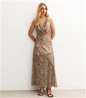Women's Brown Metallic Zebra Print Halter Neck Dress New Look