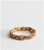 Gold Tone Plaited Diamante Embellished Bracelet New Look