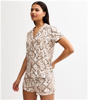 Women's Cream Snake Print Shirt and Shorts Pyjama Set New Look