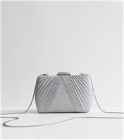 Silver Glitter Pleated Box Clutch New Look