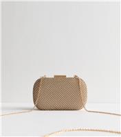 Gold Rhinestone Embellished Box Clutch New Look
