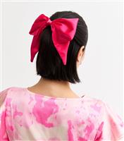 Bright Pink Satin Bow Hair Slide New Look