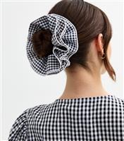 Black Gingham Frilly Scrunchie New Look