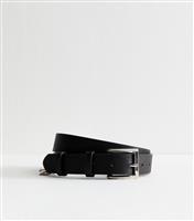 Black Faux Leather Eyelet Charm Belt New Look