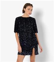 Women's Black Sequinned Low Back Mini Dress Apricot New Look