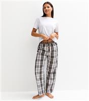 Women's Black Checked Contrast Trim Wide Leg Pyjama Trousers New Look