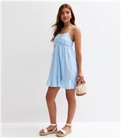Girls' Light Blue Broderie Embroidery Babydoll Dress New Look