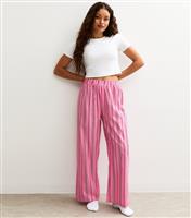 Women's Petite Pink Stripe Print Wide Leg Boxer Pyjama Trousers New Look