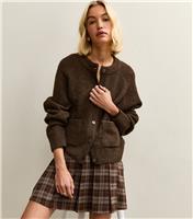 Women's Dark Brown Double Pocket Textured Knit Cardigan New Look