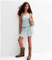 Girls' Blue Patterned Ruffle Trim Babydoll Dress New Look