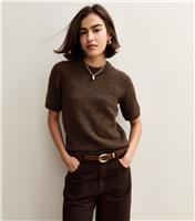 Women's Dark Brown Short Sleeve Knit Top New Look
