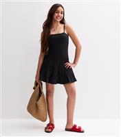 Girls' Black Poplin Skirt Strappy Dress New Look