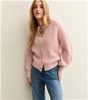Women's Light Pink Ribbed Knit Raglan Sleeve Cardigan New Look
