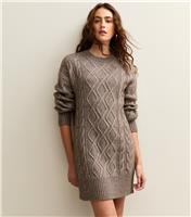 Women's Mink Cable Knit Crew Mini Dress New Look