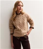 Women's Camel Cable Knit Crew Neck Jumper New Look