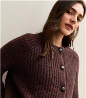 Women's Dark Burgundy Raglan Rib Cardigan New Look