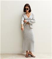 Women's Grey Ribbed Knit Midi Skirt New Look