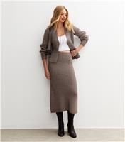 Women's Mink Ribbed Knit Midi Skirt New Look