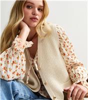 Women's Cream Button Up Chunky Knit Waistcoat New Look