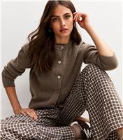 Women's Dark Mink Crew Neck Knit Cardigan New Look