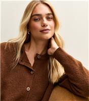 Women's Dark Brown Crew Neck Knit Cardigan New Look