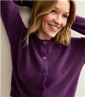 Women's Dark Purple Crew Neck Knit Cardigan New Look