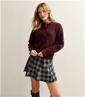 Women's Burgundy Crew Neck Knit Cardigan New Look