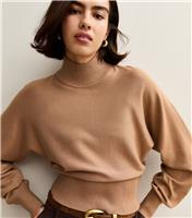 Women's Camel High Neck Knit Jumper New Look