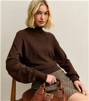 Women's Dark Brown High Neck Batwing Jumper New Look