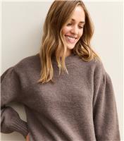 Women's Dark Mink Puff Sleeve Crew Neck Jumper New Look