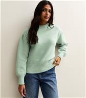 Women's Mint Green Puff Sleeve Crew Neck Jumper New Look