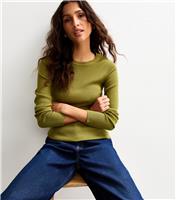 Women's Green Ribbed Crew Neck Jumper New Look
