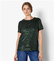 Women's Dark Green Sequinned T-Shirt Apricot New Look
