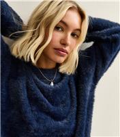 Women's Blue Fluffy Knit Relaxed Fit Jumper New Look