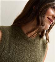 Women's Khaki Fluffy Knit Tank Top New Look