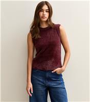 Women's Burgundy Fluffy Knit Tank Top New Look