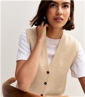 Women's Oatmeal Button Up Knit Waistcoat New Look