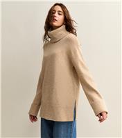 Women's Camel Longline Roll Neck Jumper New Look