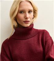 Women's Dark Red Longline Roll Neck Jumper New Look