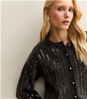 Women's Dark Grey Sequin Embellished Cardigan New Look