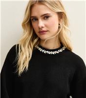 Women's Black Embellished Necklace Jumper New Look