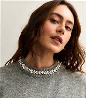 Women's Grey Embellished Necklace Jumper New Look