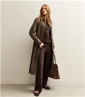 Women's Dark Brown Knit Wide Leg Trousers New Look