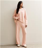 Women's Light Pink Knit Wide Leg Trousers New Look