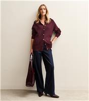 Women's Burgundy Longline Crew Neck Cardigan New Look